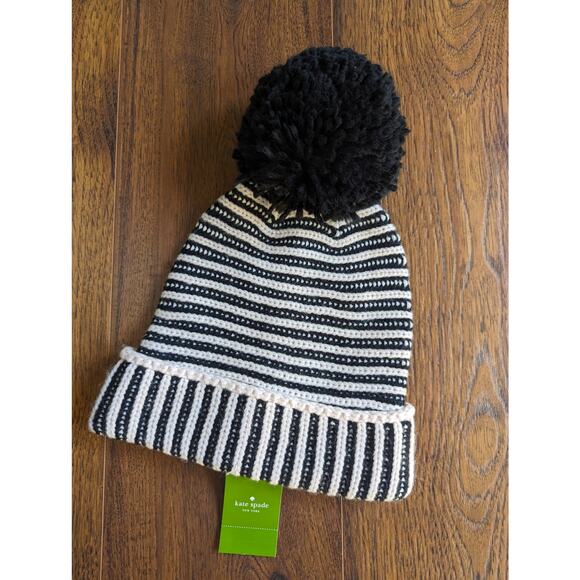 NWT Kate Spade New York Plaited Rib Cuff Hat W/ Pom